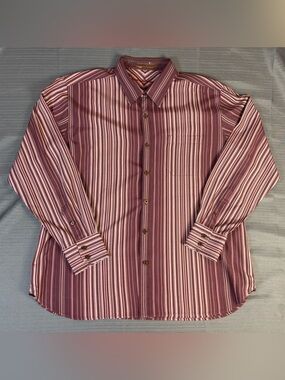 Tommy Bahama 100% Silk Striped Button Front Shirt Mens Large Burgundy Plum